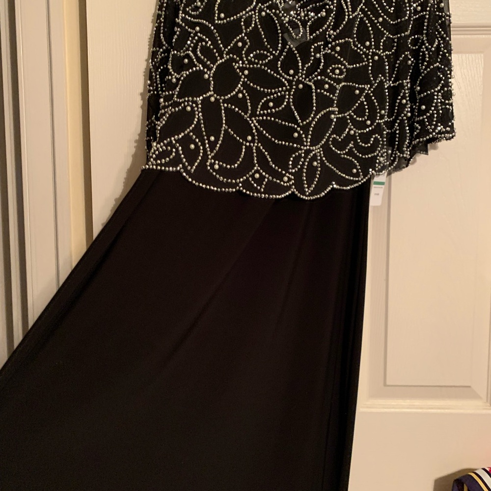 MSK Women's New Asymmetrical  PL Beaded & pearl like Overlay …Gown in black 😎 - Picture 4 of 11